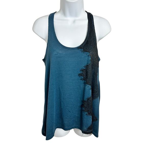 Weavers Dark Teal Black Lace Tank Top Sz Large Whimsy Goth Tee Sleeveless Blouse - Picture 2 of 7